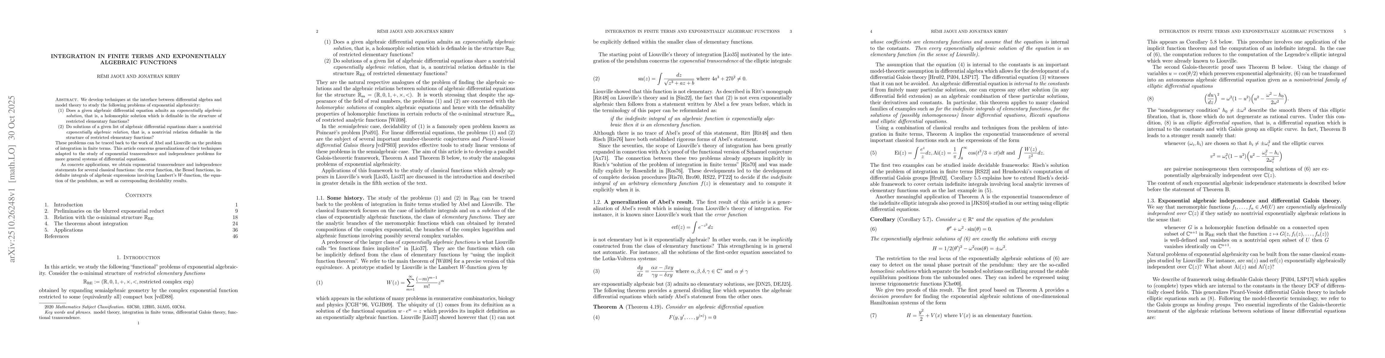 Thumbnail for Integration in finite terms and exponentially algebraic functions