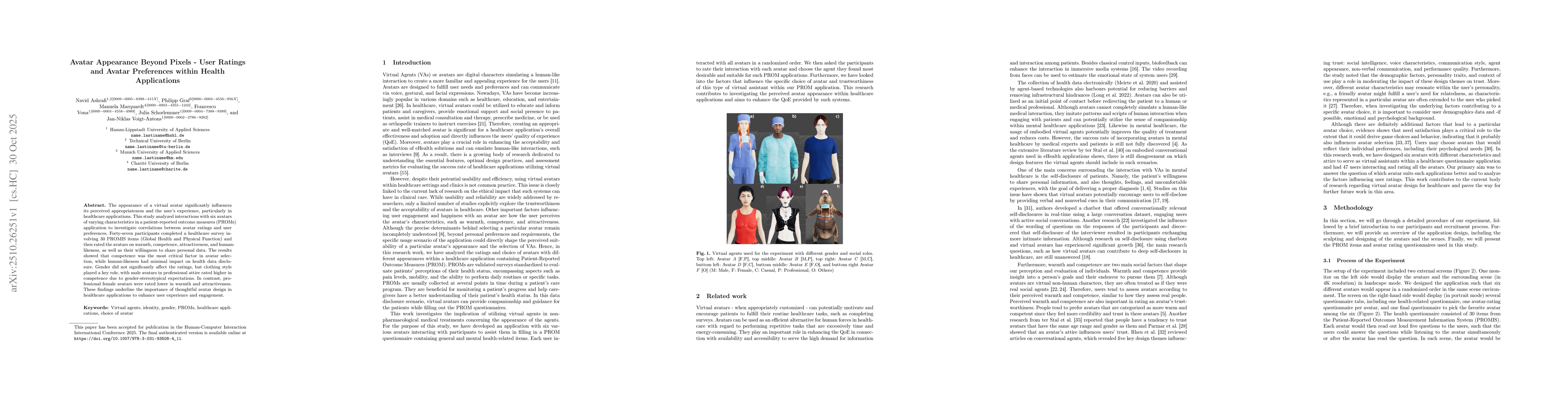 Thumbnail for Avatar Appearance Beyond Pixels -- User Ratings and Avatar Preferences
  within Health Applications