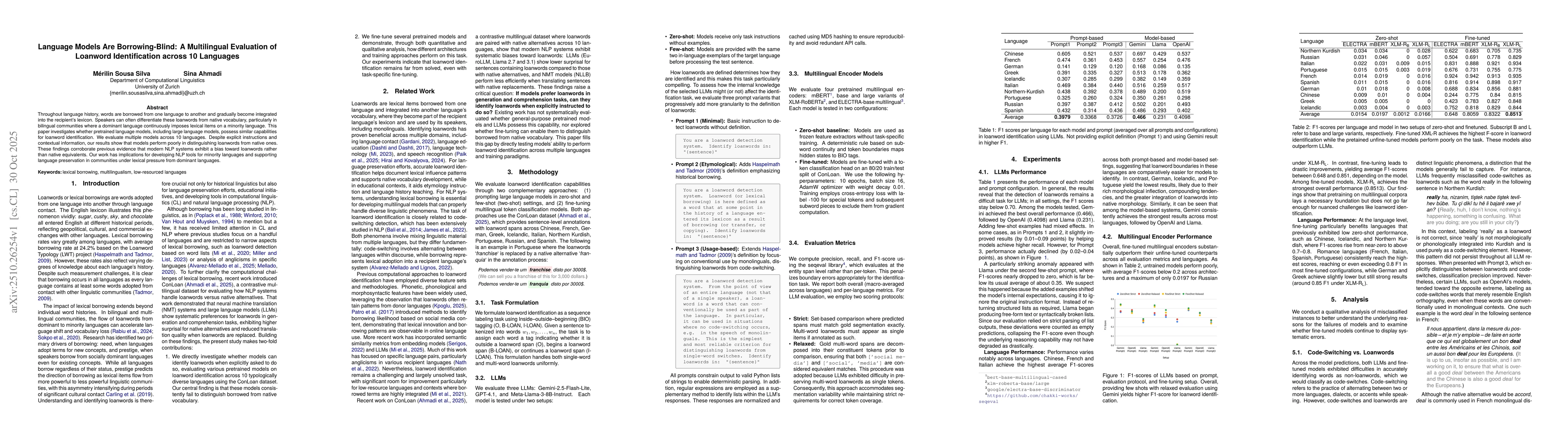 Thumbnail for Language Models Are Borrowing-Blind: A Multilingual Evaluation of
  Loanword Identification across 10 Languages