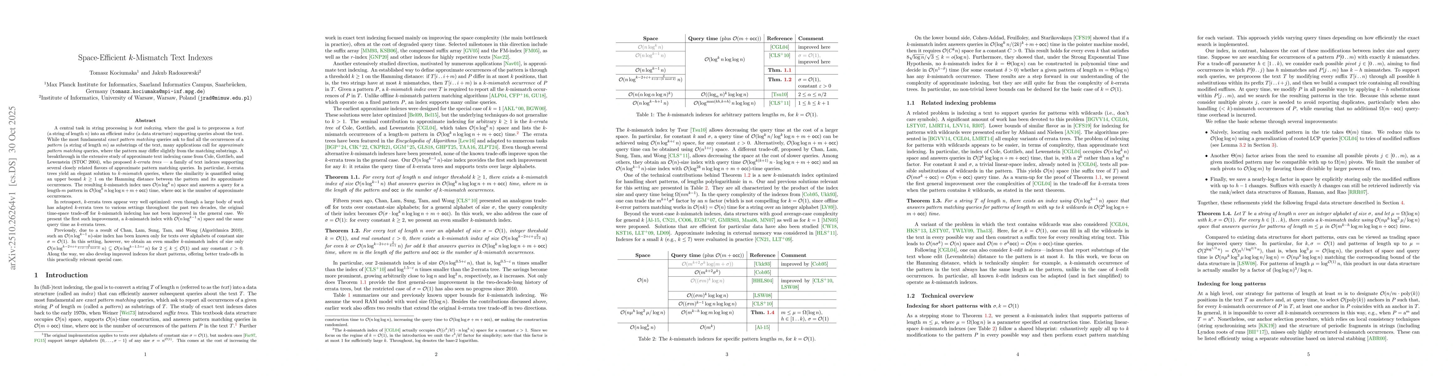 Thumbnail for Space-Efficient k-Mismatch Text Indexes
