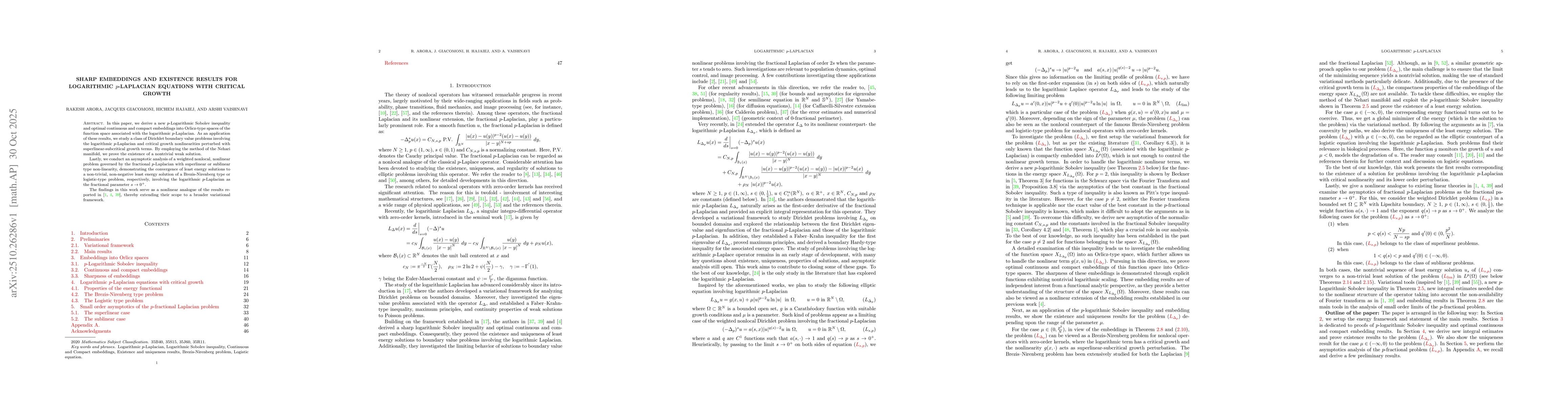 Thumbnail for Sharp embeddings and existence results for Logarithmic $p$-Laplacian
  equations with critical growth