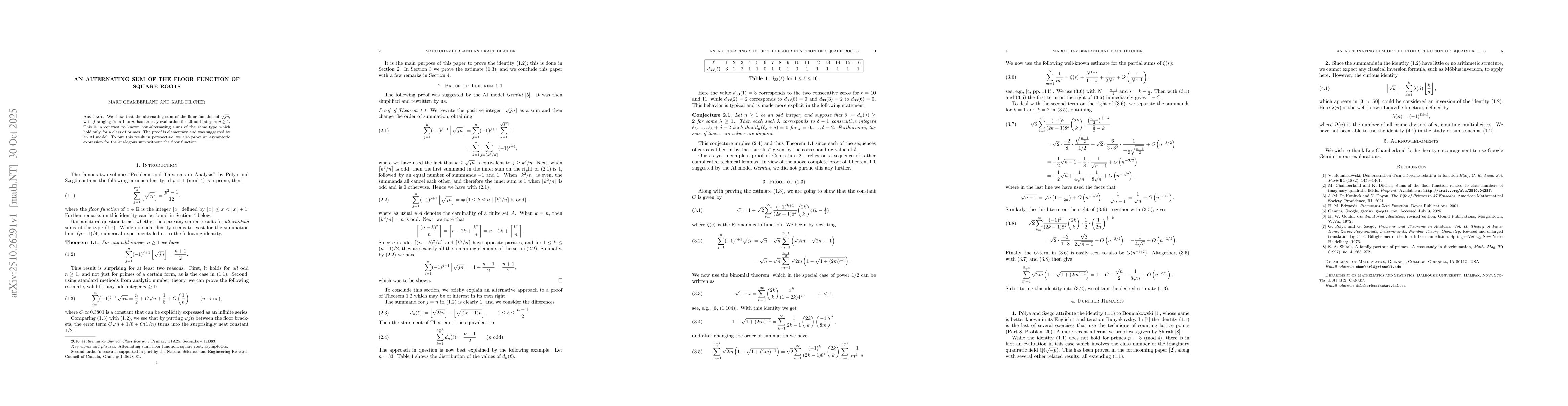Thumbnail for An alternating sum of the floor function of square roots