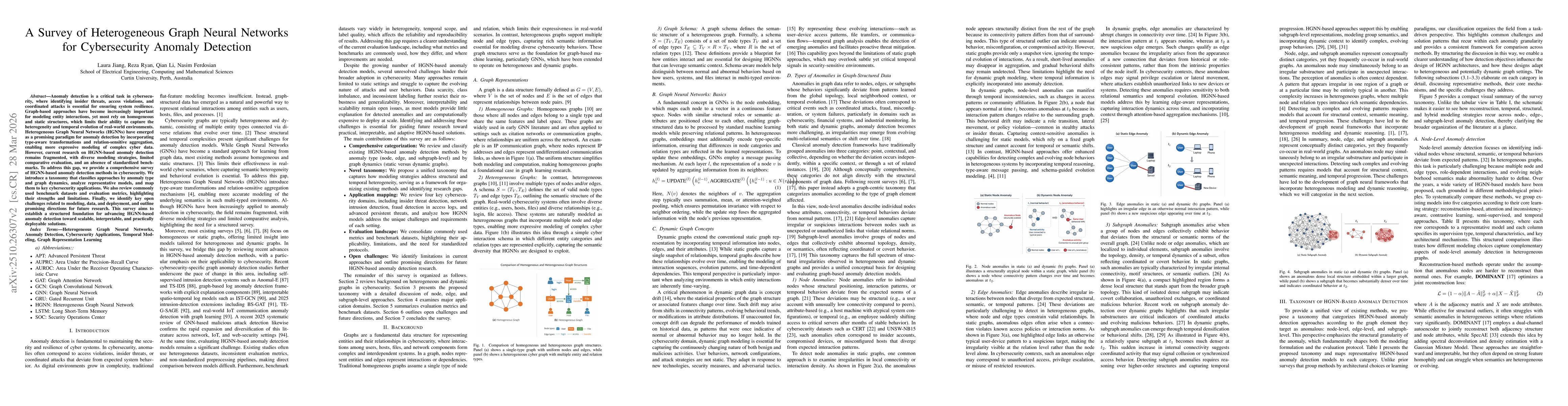 Thumbnail for A Survey of Heterogeneous Graph Neural Networks for Cybersecurity
  Anomaly Detection