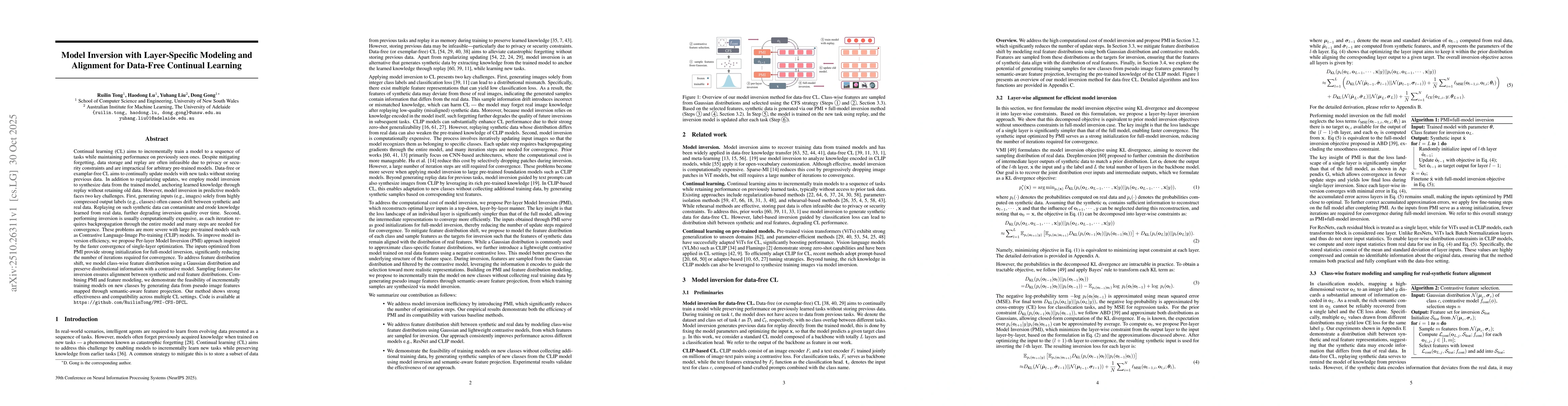 Thumbnail for Model Inversion with Layer-Specific Modeling and Alignment for Data-Free
  Continual Learning