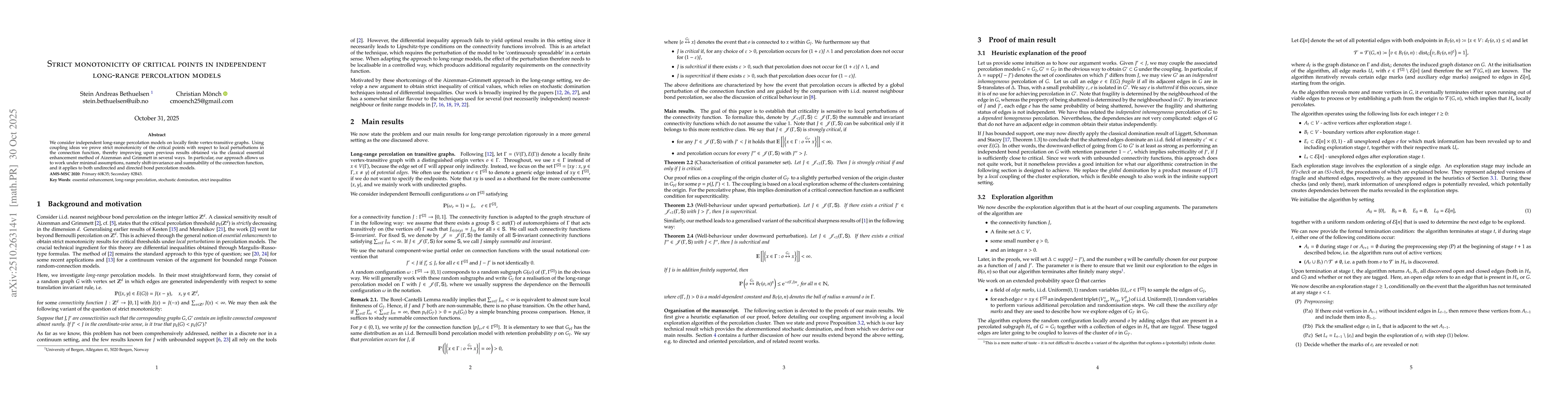 Thumbnail for Strict monotonicity of critical points in independent long-range
  percolation models