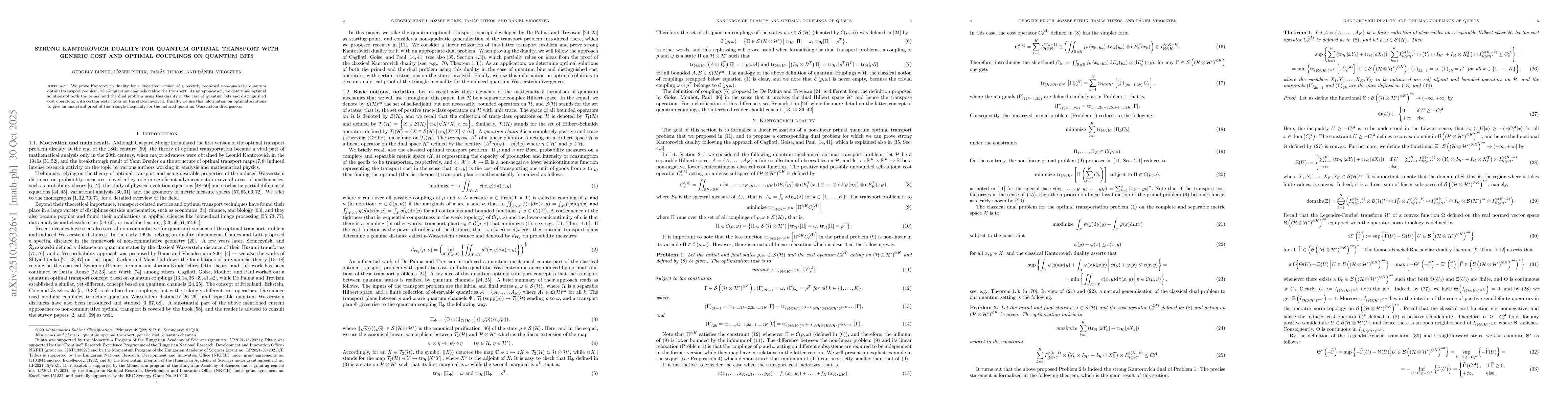 Thumbnail for Strong Kantorovich duality for quantum optimal transport with generic
  cost and optimal couplings on quantum bits