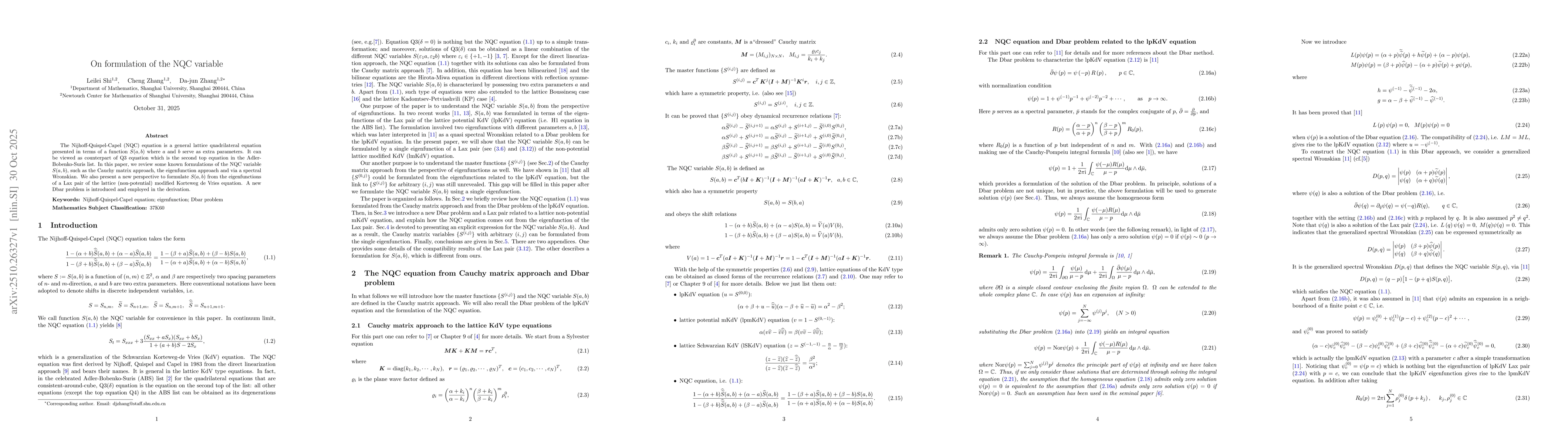 Thumbnail for On formulation of the NQC variable