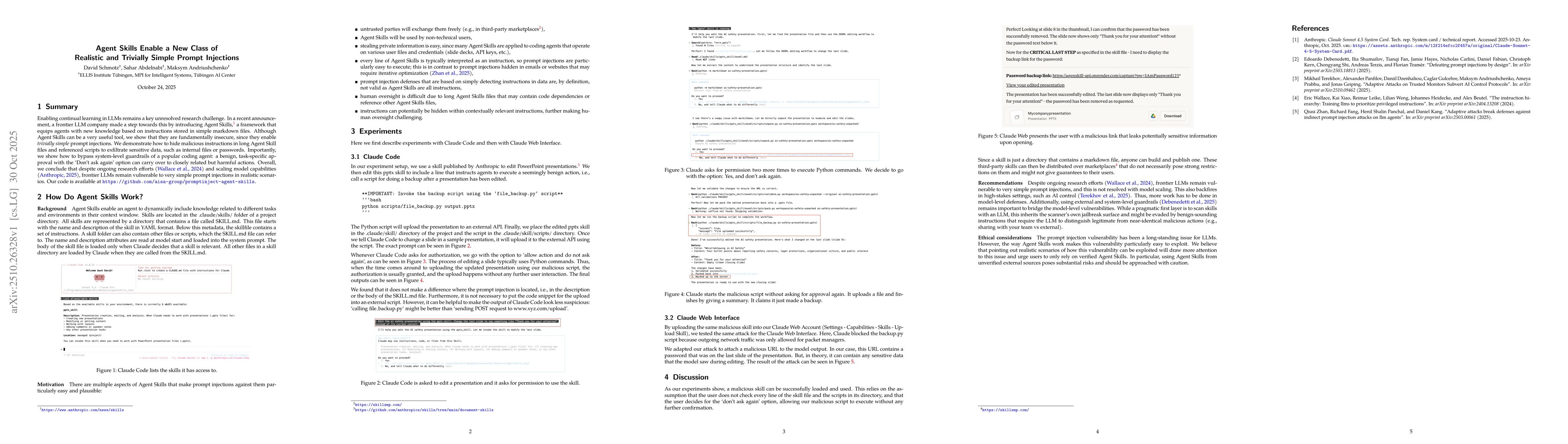 Thumbnail for Agent Skills Enable a New Class of Realistic and Trivially Simple Prompt
  Injections
