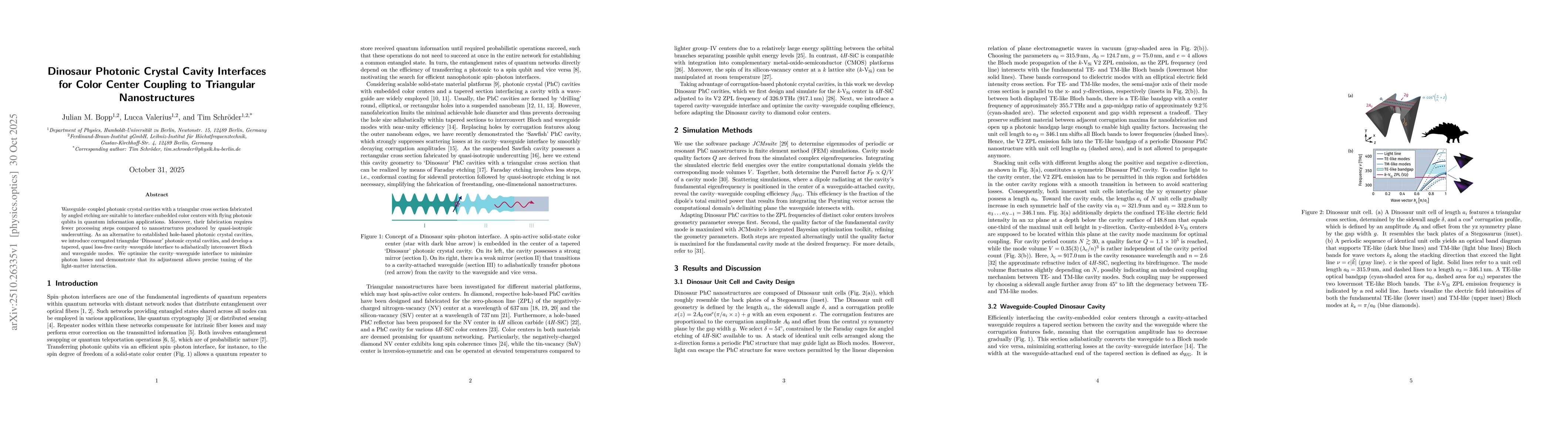 Thumbnail for Dinosaur Photonic Crystal Cavity Interfaces for Color Center Coupling to
  Triangular Nanostructures