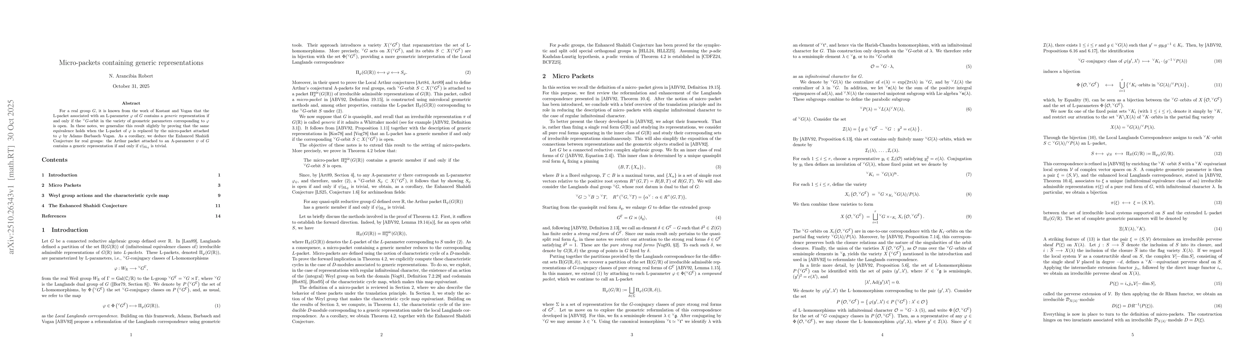 Thumbnail for Micro-packets containing generic representations