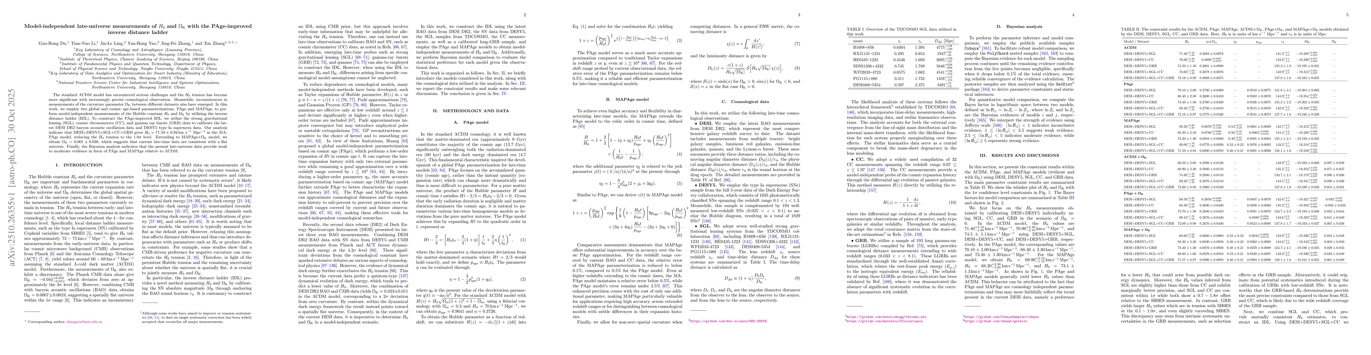 Thumbnail for Model-independent late-universe measurements of $H_0$ and
  $Ω_\mathrm{K}$ with the PAge-improved inverse distance ladder
