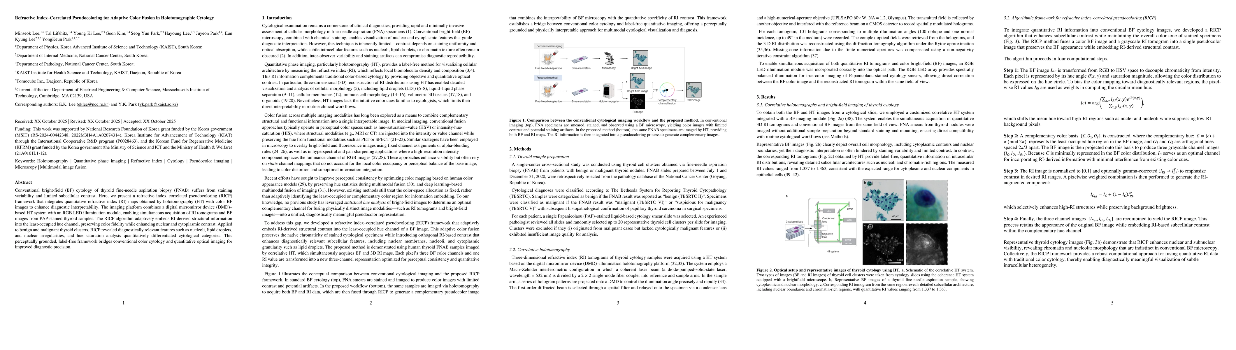 Thumbnail for Refractive Index-Correlated Pseudocoloring for Adaptive Color Fusion in
  Holotomographic Cytology
