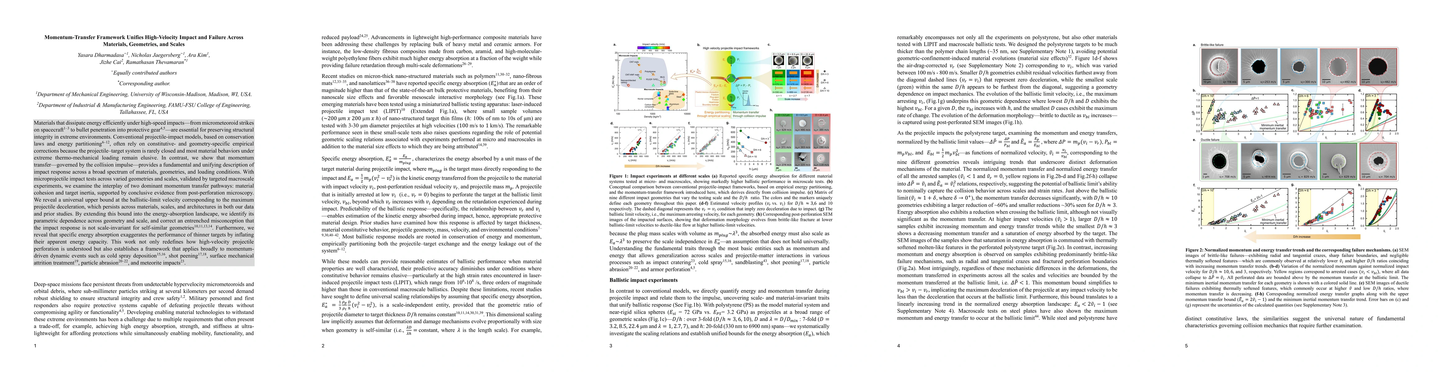 Thumbnail for Momentum-Transfer Framework Unifies High-Velocity Impact and Failure
  Across Materials, Geometries, and Scales