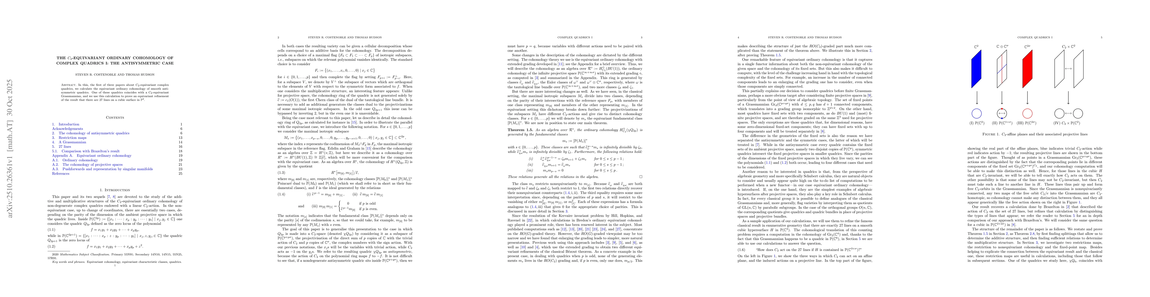 Thumbnail for The $C_2$-equivariant ordinary cohomology of complex quadrics I: The
  antisymmetric case