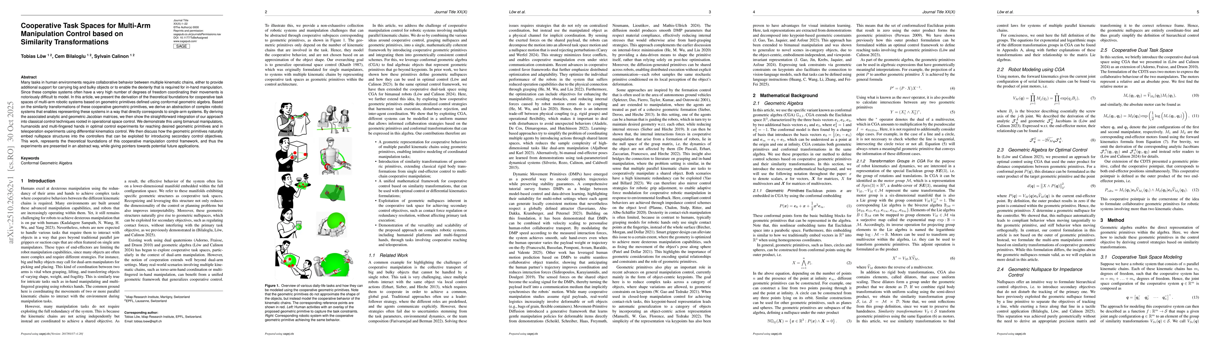 Thumbnail for Cooperative Task Spaces for Multi-Arm Manipulation Control based on
  Similarity Transformations