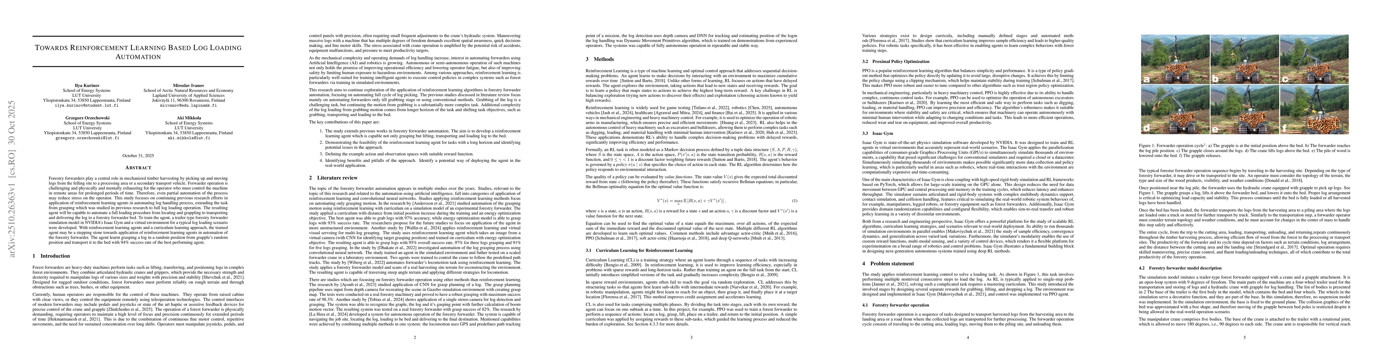 Thumbnail for Towards Reinforcement Learning Based Log Loading Automation