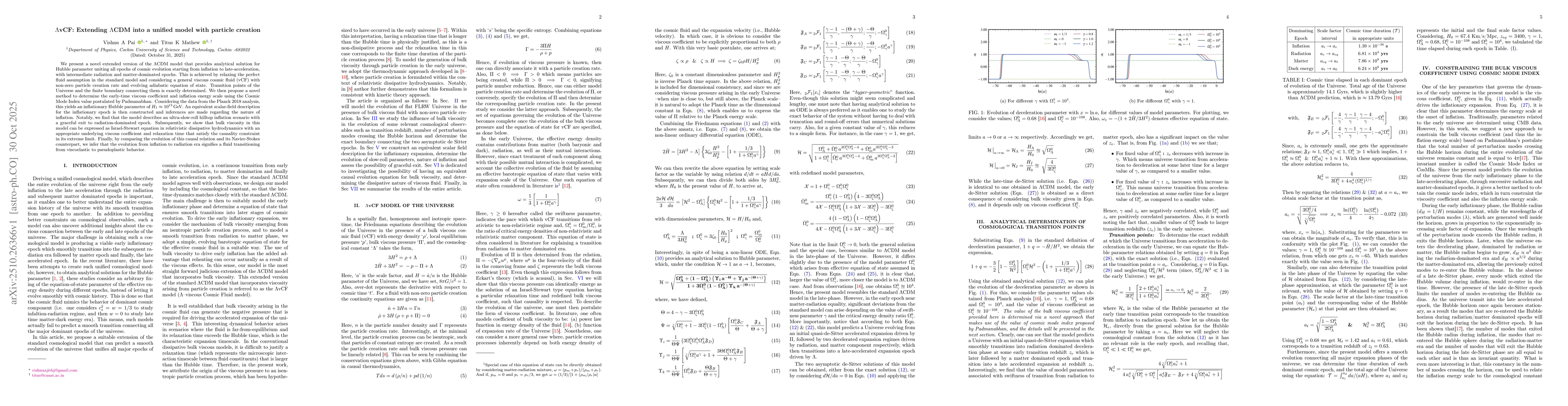 Thumbnail for $Λ$vCF: Extending $Λ$CDM into a Unified Model with Particle
  Creation