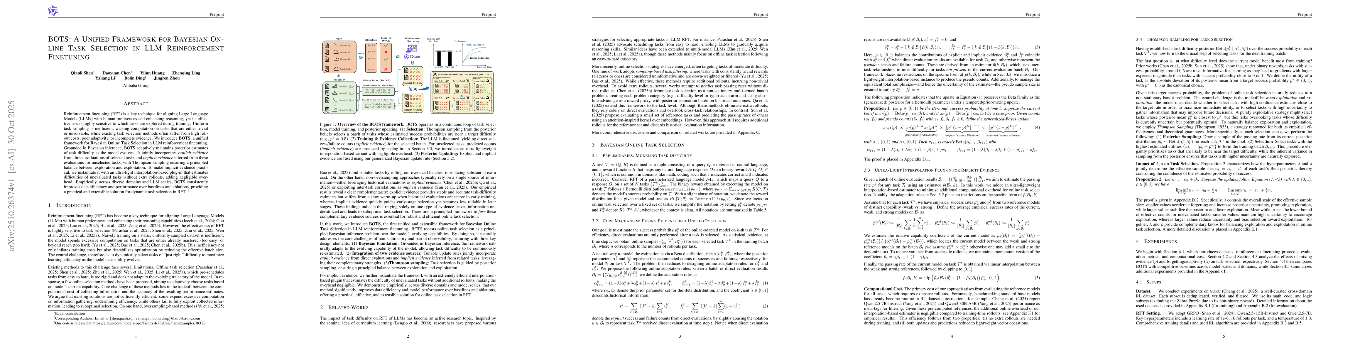 Thumbnail for BOTS: A Unified Framework for Bayesian Online Task Selection in LLM
  Reinforcement Finetuning