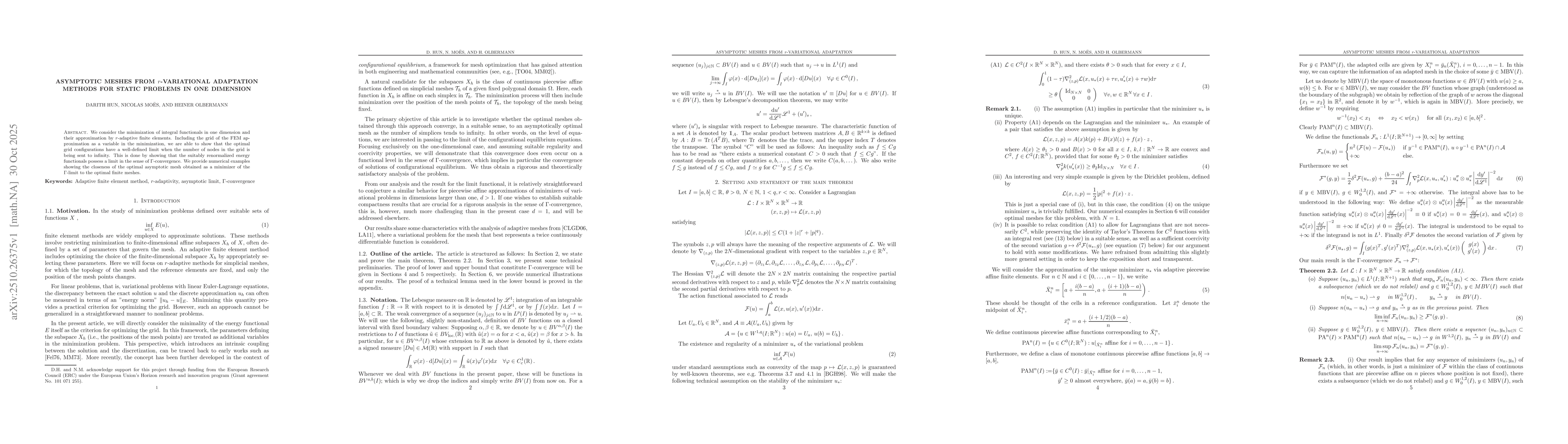 Thumbnail for Asymptotic meshes from $r$-variational adaptation methods for static
  problems in one dimension