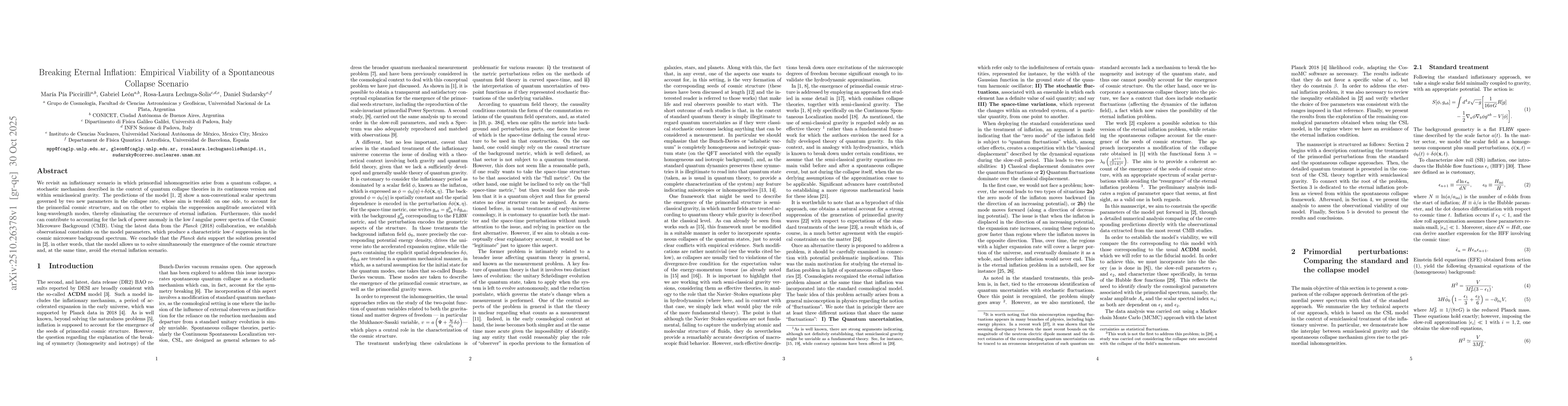 Thumbnail for Breaking Eternal Inflation: Empirical Viability of a Spontaneous
  Collapse Scenario