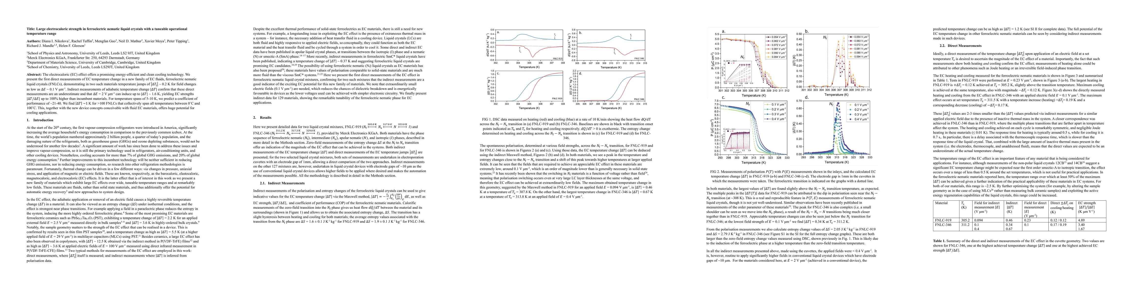 Thumbnail for Large electrocaloric strength in ferroelectric nematic liquid crystals
  with a tuneable operational temperature range