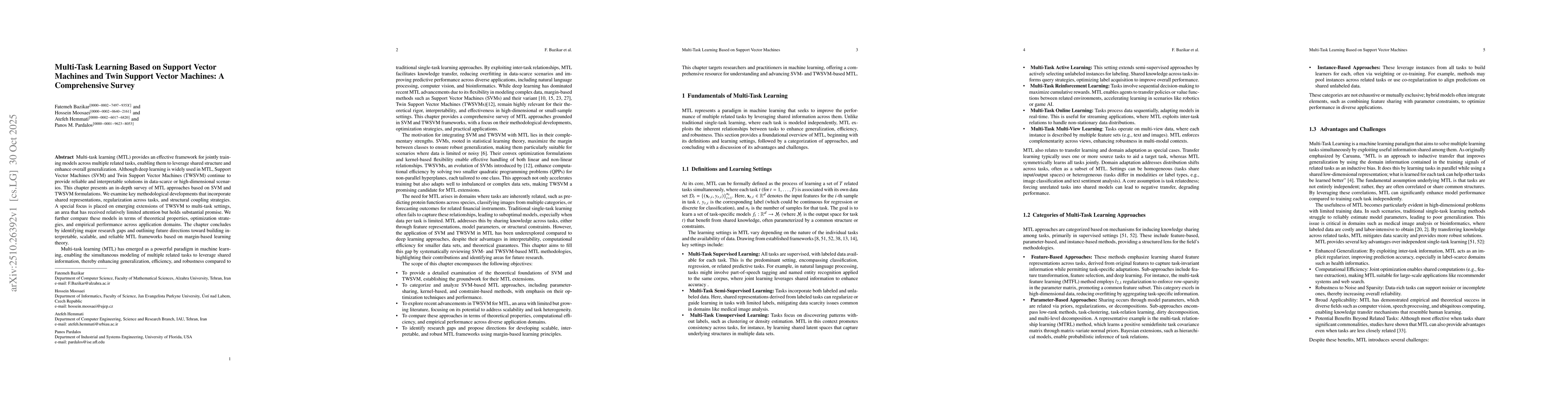 Thumbnail for Multi-Task Learning Based on Support Vector Machines and Twin Support
  Vector Machines: A Comprehensive Survey