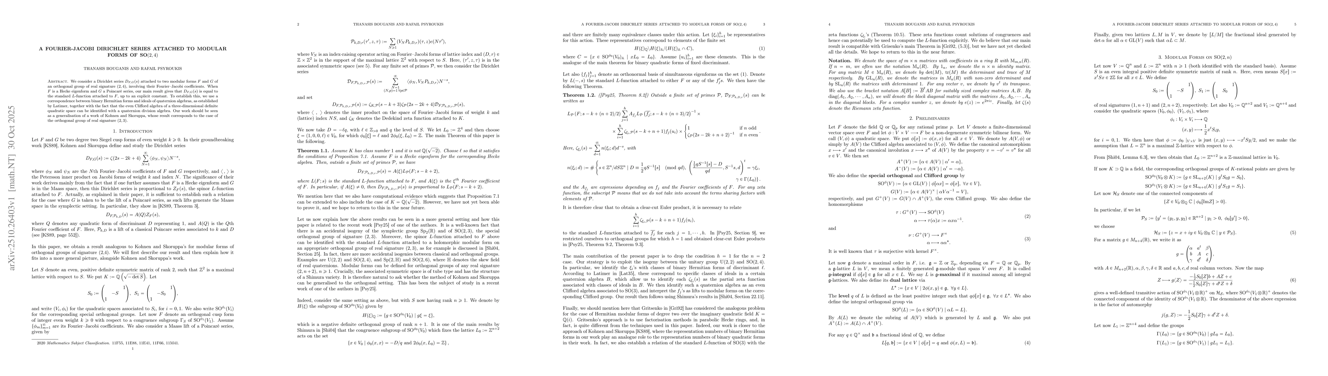 Thumbnail for A Fourier-Jacobi Dirichlet series attached to modular forms of $SO(2,4)$