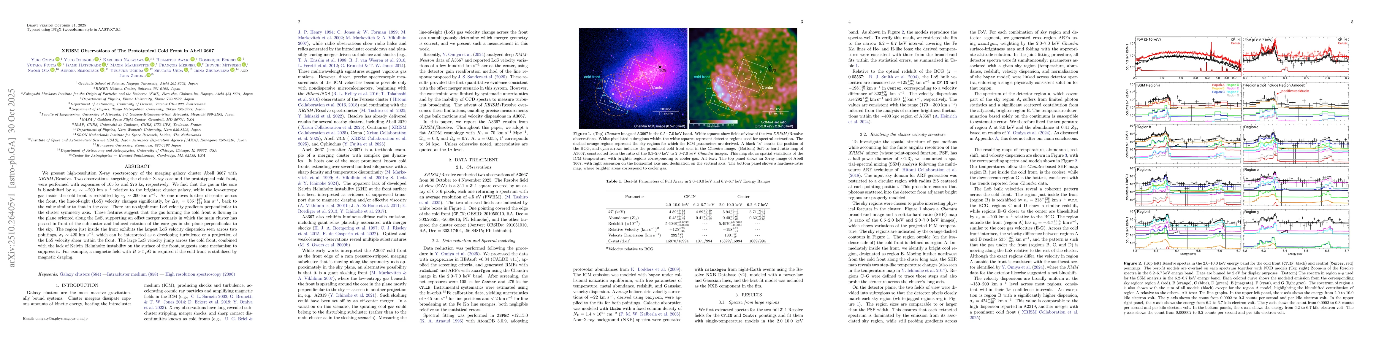 Thumbnail for XRISM Observations of The Prototypical Cold Front in Abell 3667