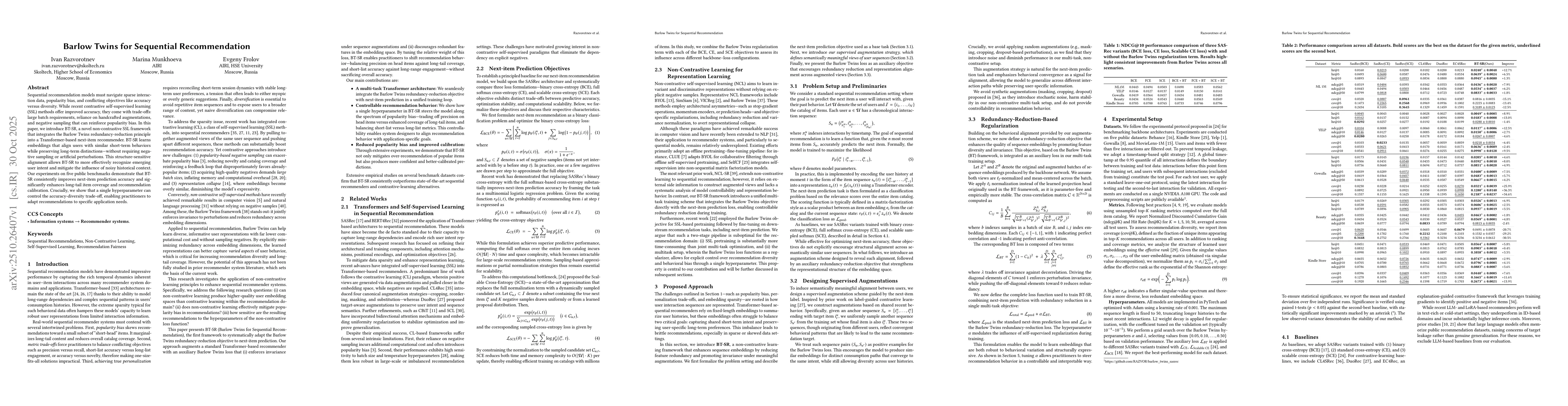 Thumbnail for Barlow Twins for Sequential Recommendation