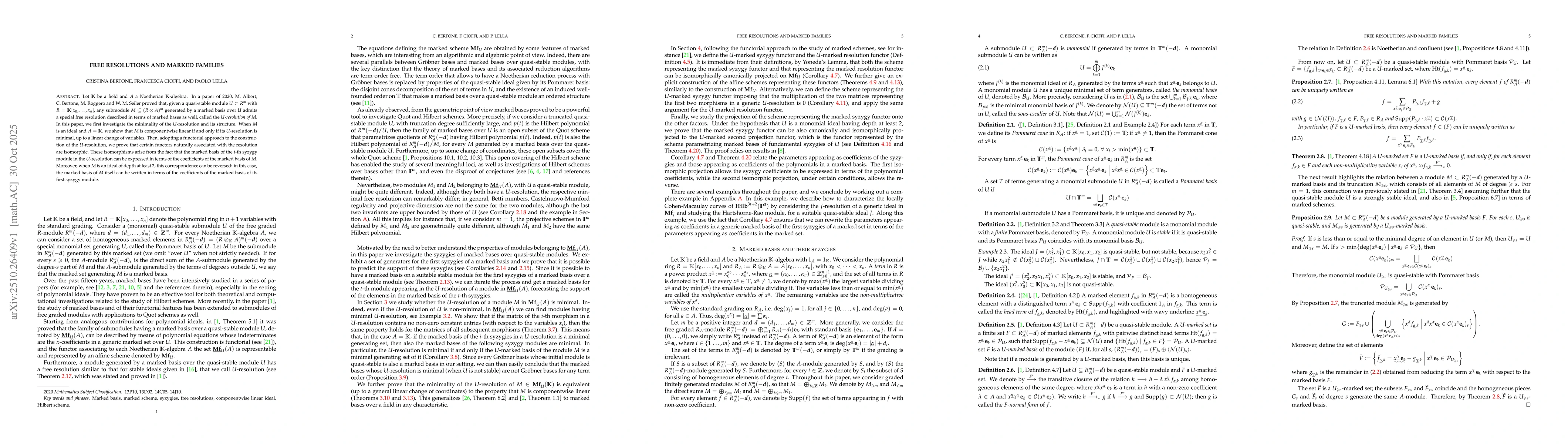 Thumbnail for Free resolutions and marked families