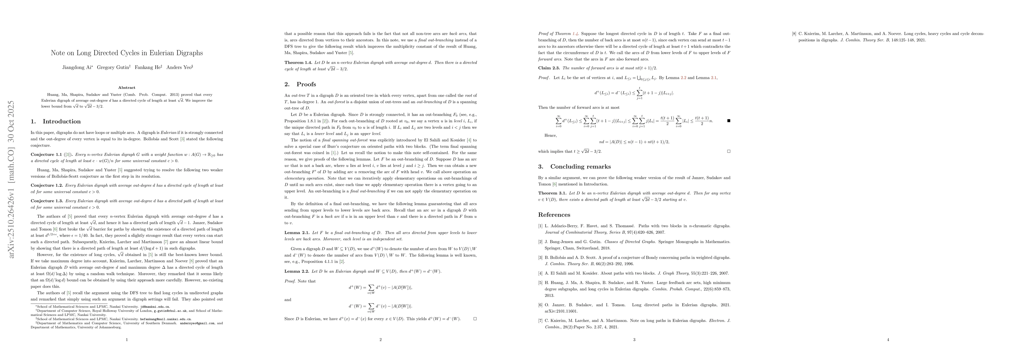 Thumbnail for Note on Long Directed Cycles in Eulerian Digraphs