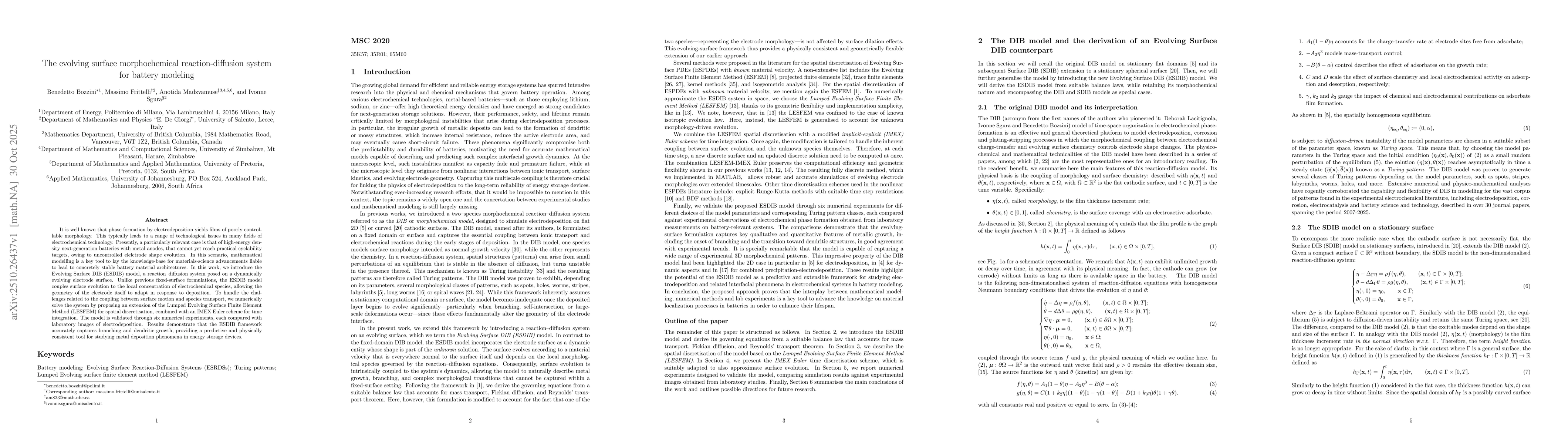 Thumbnail for The evolving surface morphochemical reaction-diffusion system for
  battery modeling
