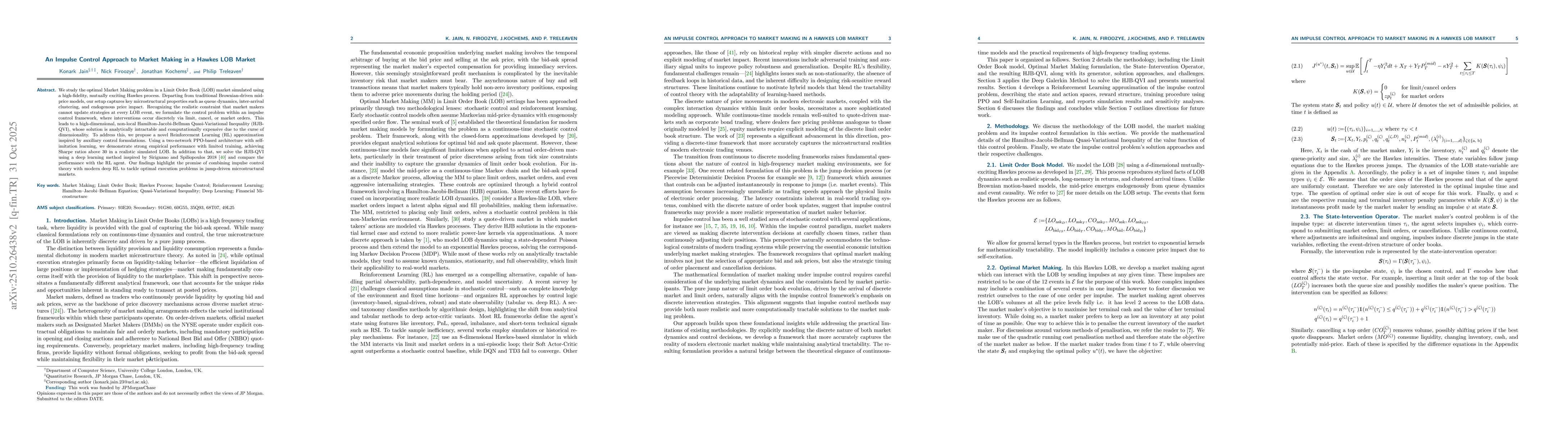 Thumbnail for An Impulse Control Approach to Market Making in a Hawkes LOB Market