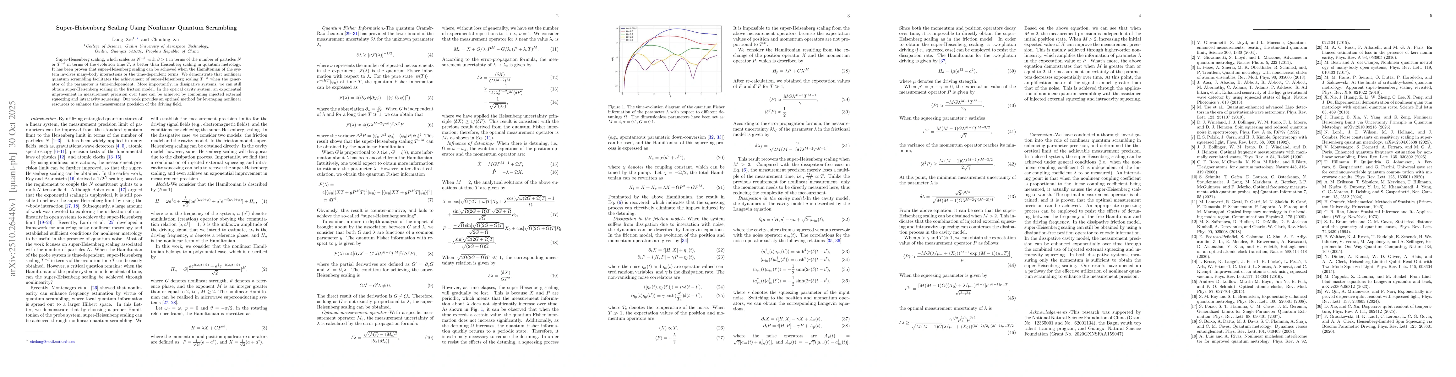 Thumbnail for Super-Heisenberg Scaling Using Nonlinear Quantum Scrambling