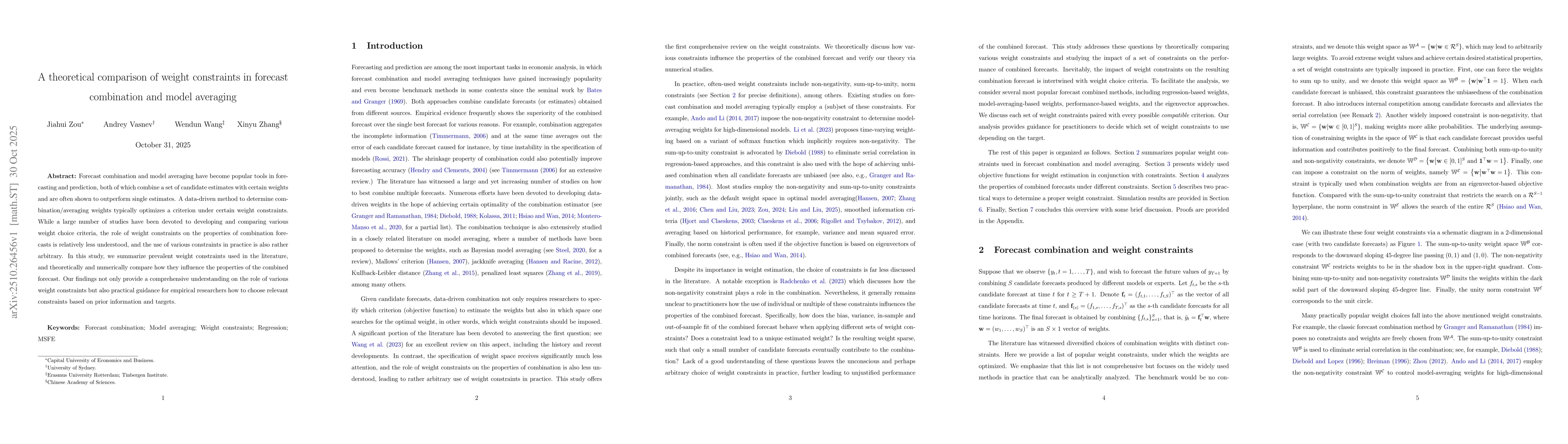 Thumbnail for A theoretical comparison of weight constraints in forecast combination
  and model averaging