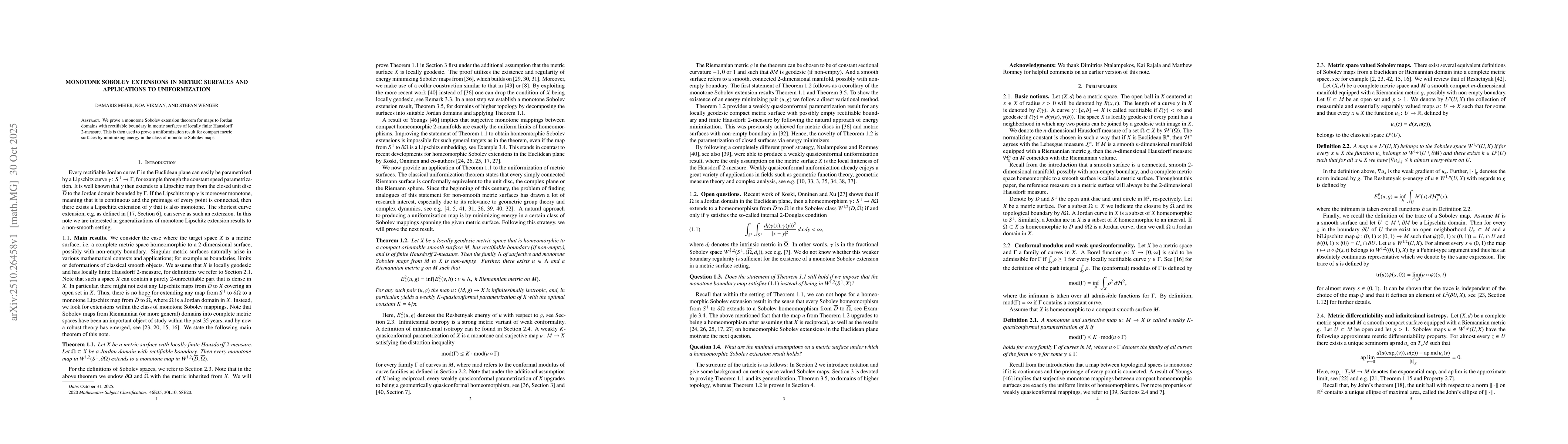 Thumbnail for Monotone Sobolev extensions in metric surfaces and applications to
  uniformization