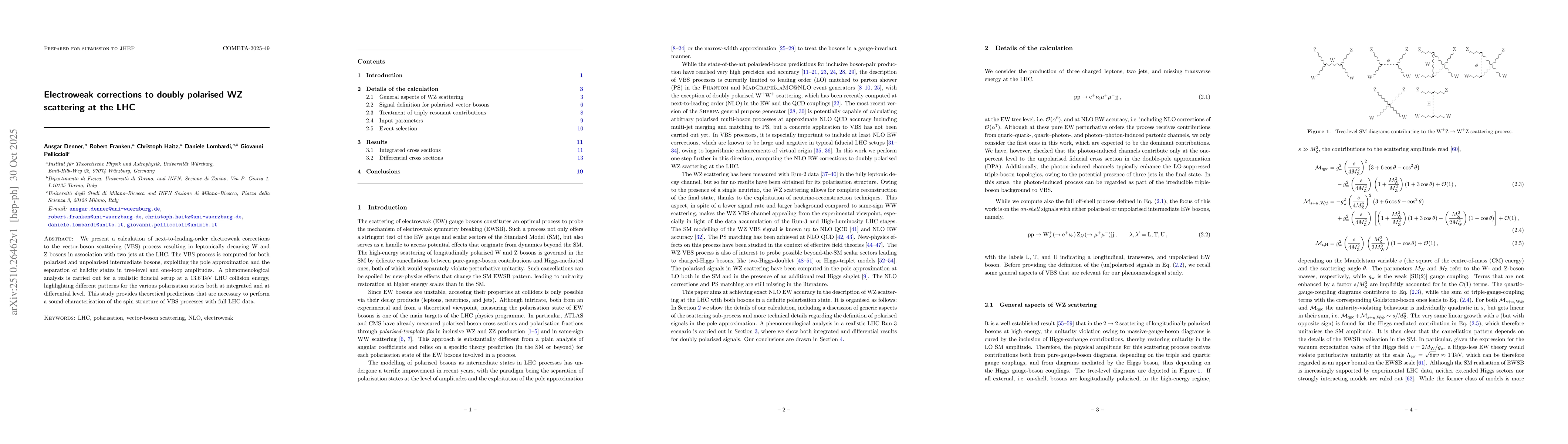 Thumbnail for Electroweak corrections to doubly polarised WZ scattering at the LHC