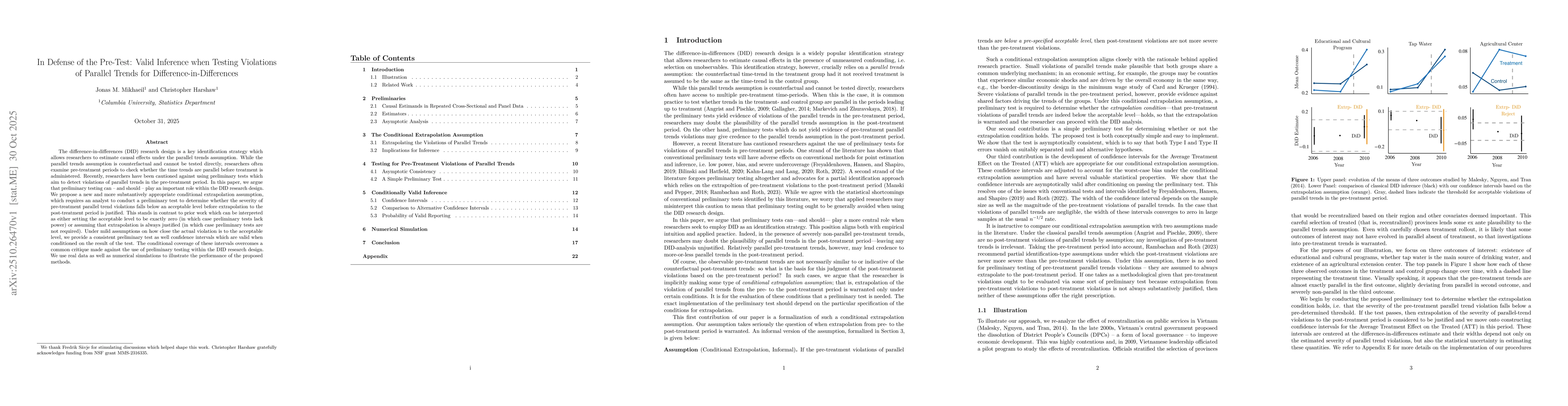 Thumbnail for In Defense of the Pre-Test: Valid Inference when Testing Violations of
  Parallel Trends for Difference-in-Differences