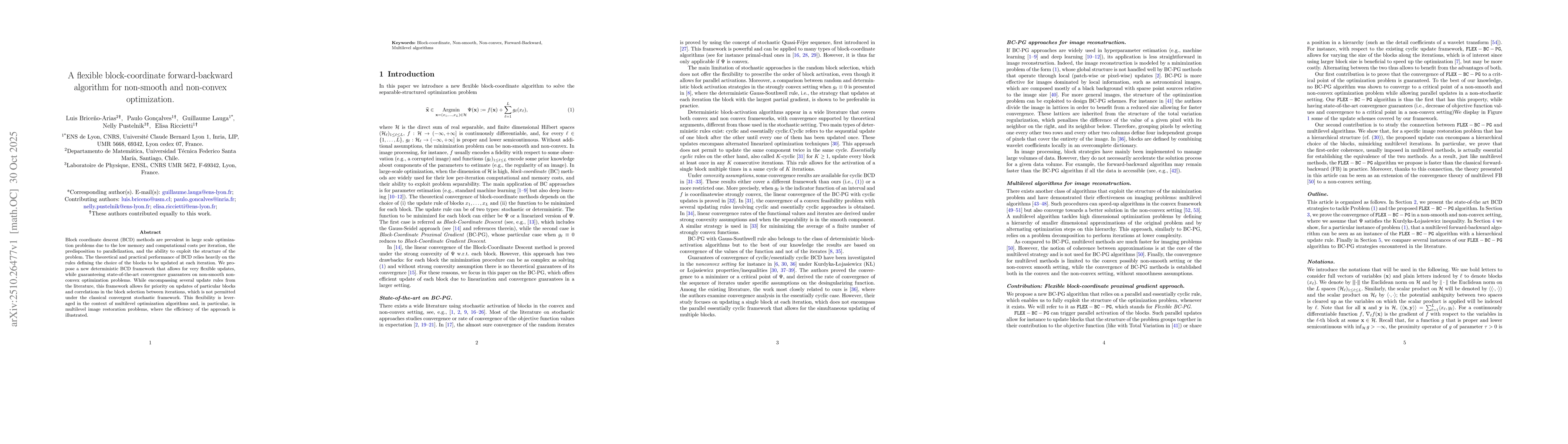 Thumbnail for A flexible block-coordinate forward-backward algorithm for non-smooth
  and non-convex optimization