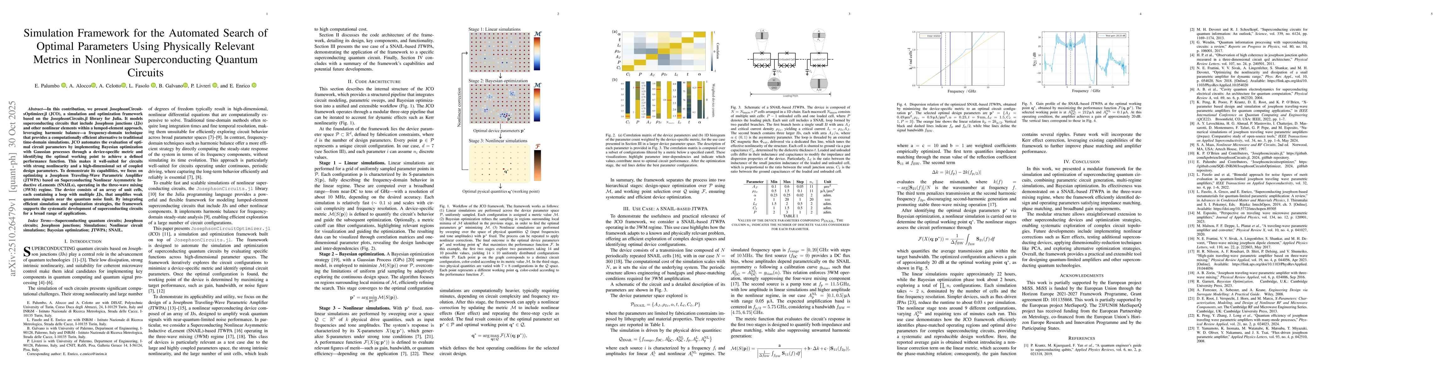 Thumbnail for Simulation Framework for the Automated Search of Optimal Parameters
  Using Physically Relevant Metrics in Nonlinear Superconducting Quantum
  Circuits