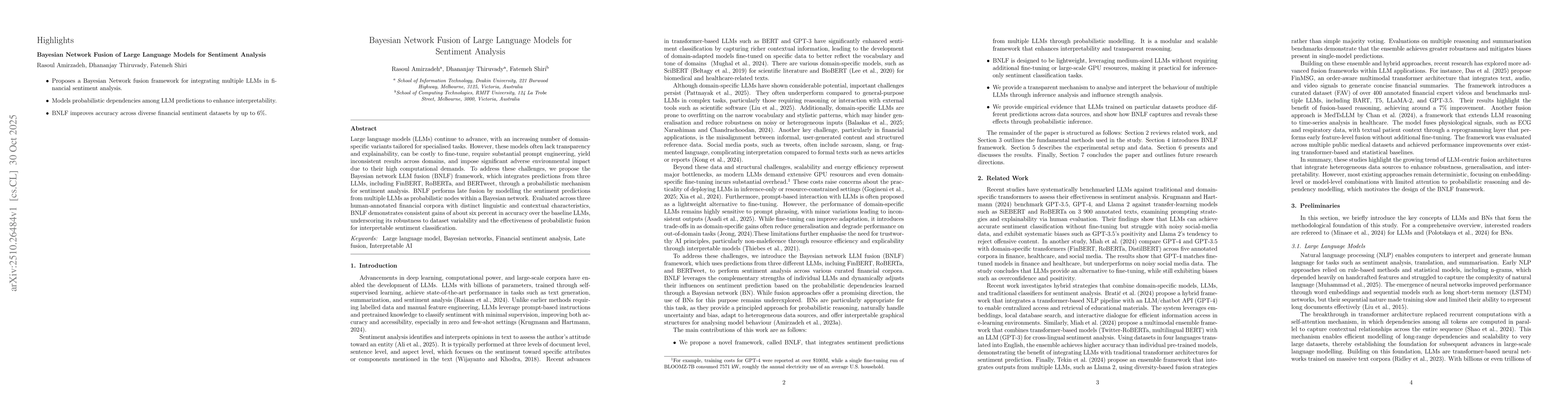 Thumbnail for Bayesian Network Fusion of Large Language Models for Sentiment Analysis