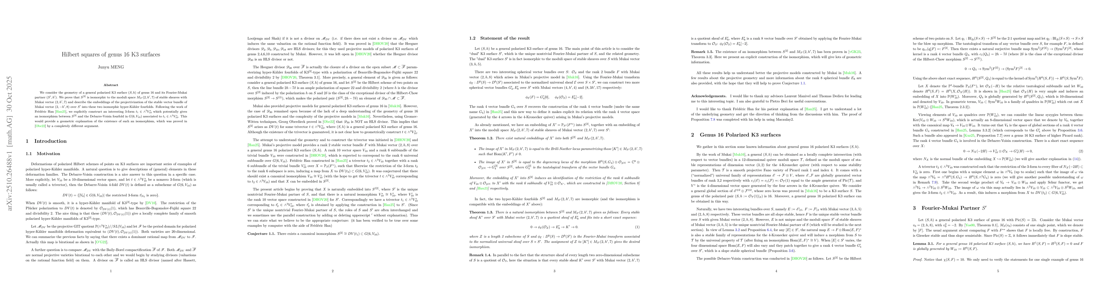 Thumbnail for Hilbert squares of genus 16 K3 surfaces