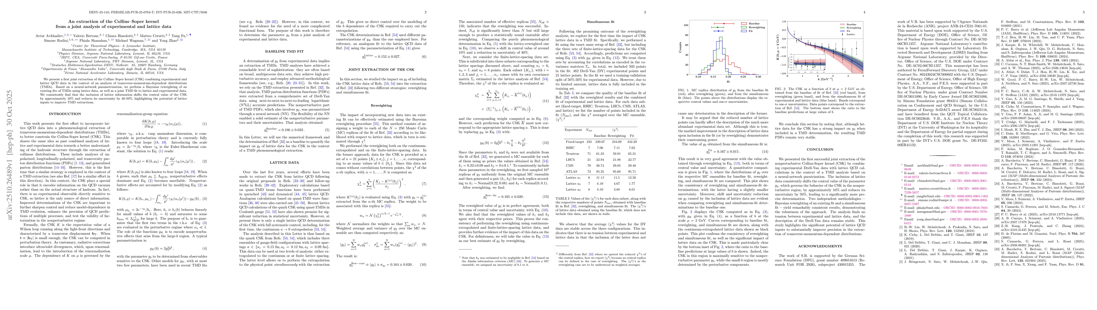 Thumbnail for An extraction of the Collins-Soper kernel from a joint analysis of
  experimental and lattice data