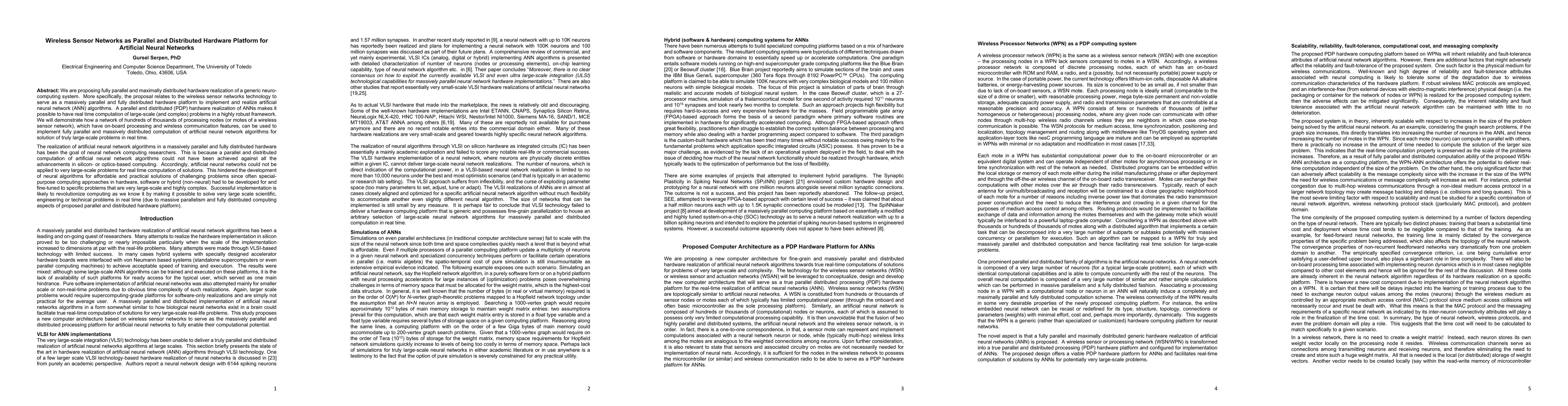 Thumbnail for Wireless Sensor Networks as Parallel and Distributed Hardware Platform
  for Artificial Neural Networks