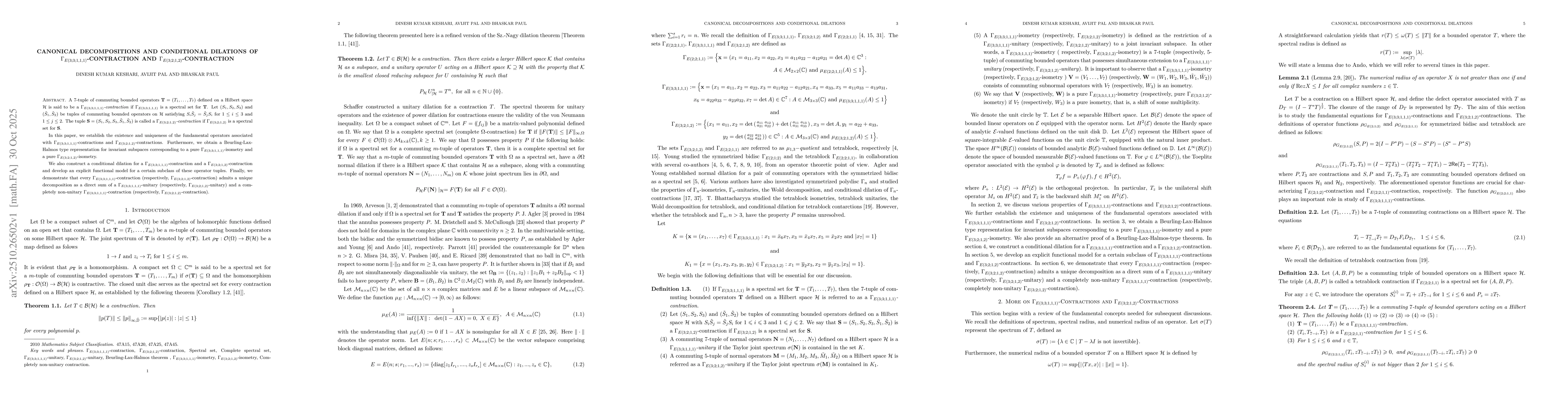 Thumbnail for Canonical Decompositions and Conditional Dilations of $Γ_{E(3; 3;
  1, 1, 1)}$-Contraction and $Γ_{E(3; 2; 1, 2)}$-Contraction
