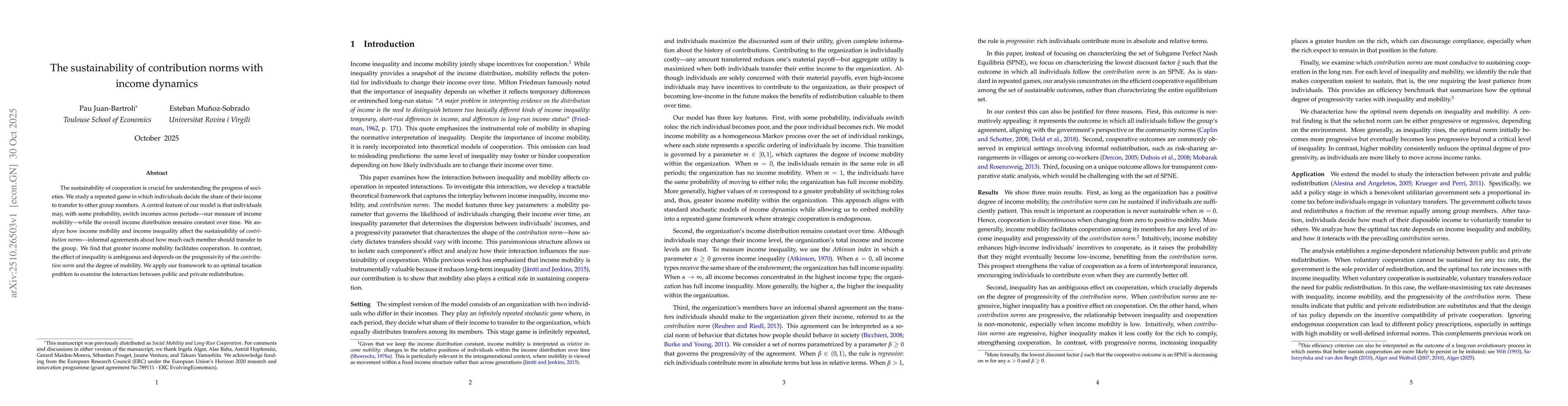 Thumbnail for The sustainability of contribution norms with income dynamics