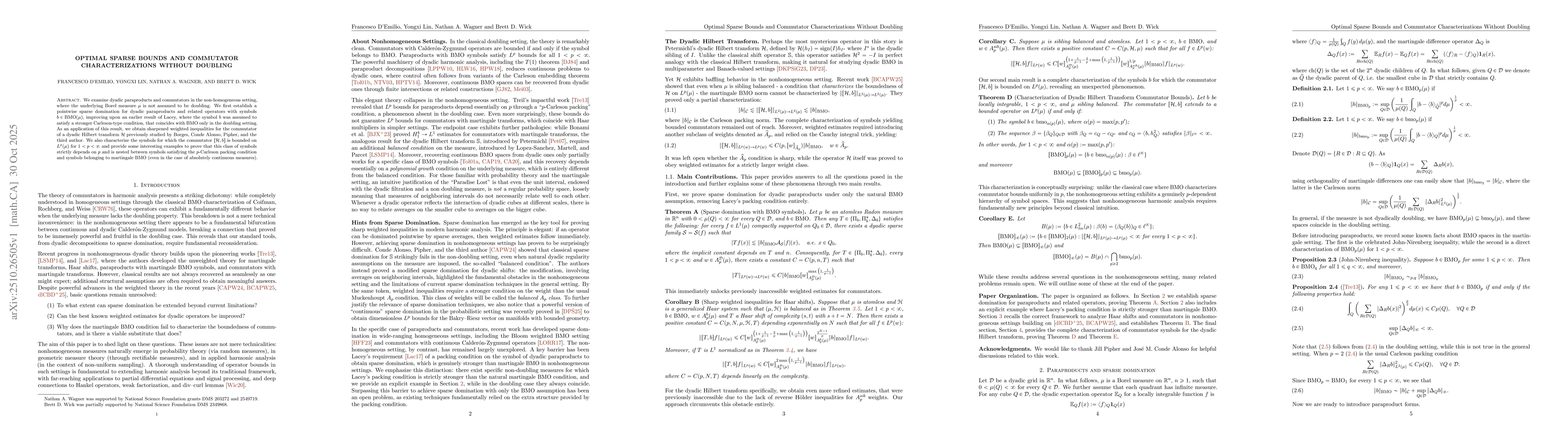 Thumbnail for Optimal Sparse Bounds and Commutator Characterizations Without Doubling