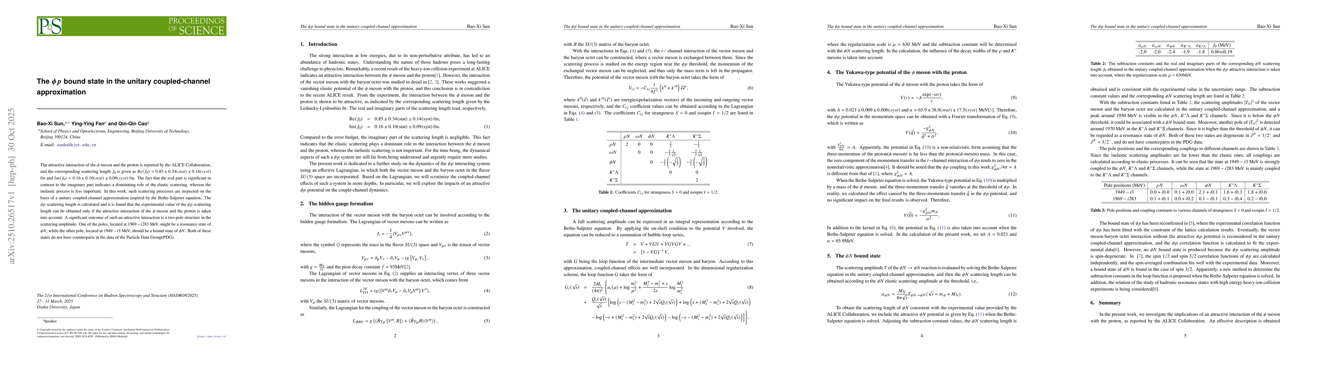 Thumbnail for The $φp$ bound state in the unitary coupled-channel approximation