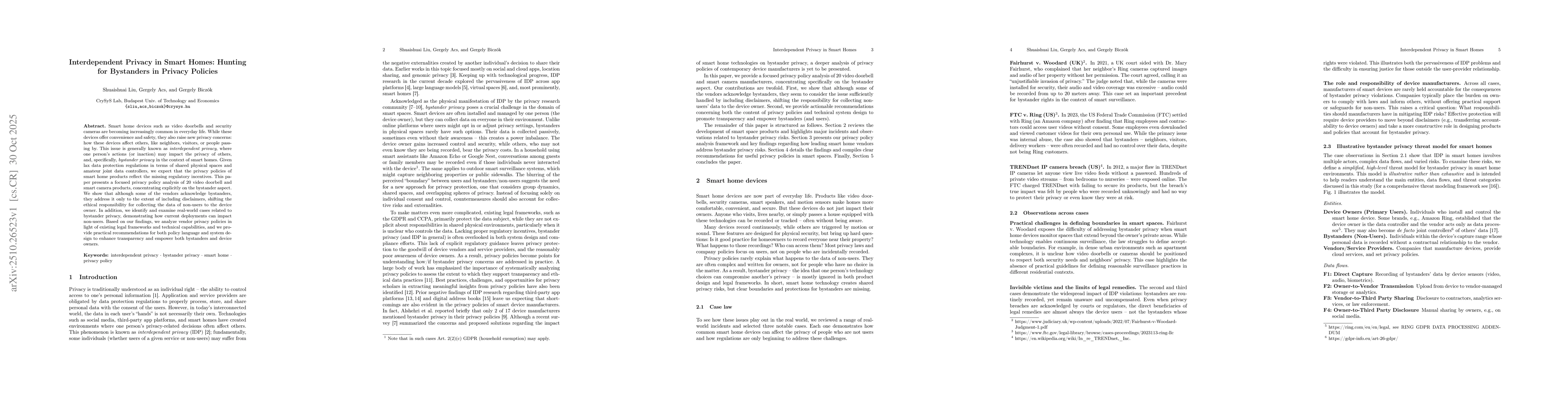 Thumbnail for Interdependent Privacy in Smart Homes: Hunting for Bystanders in Privacy
  Policies