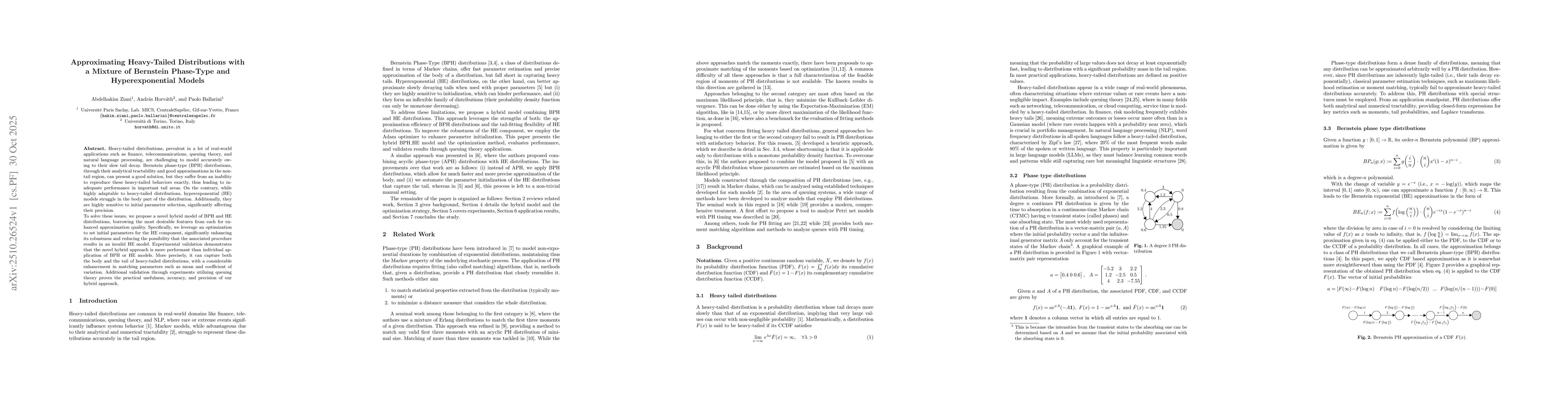 Thumbnail for Approximating Heavy-Tailed Distributions with a Mixture of Bernstein
  Phase-Type and Hyperexponential Models